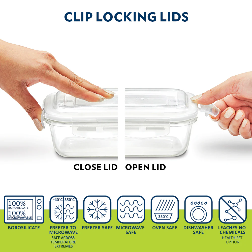 Borosil Prime Glass Lunchbox, Square x 2 (Tall), 320ml x 2