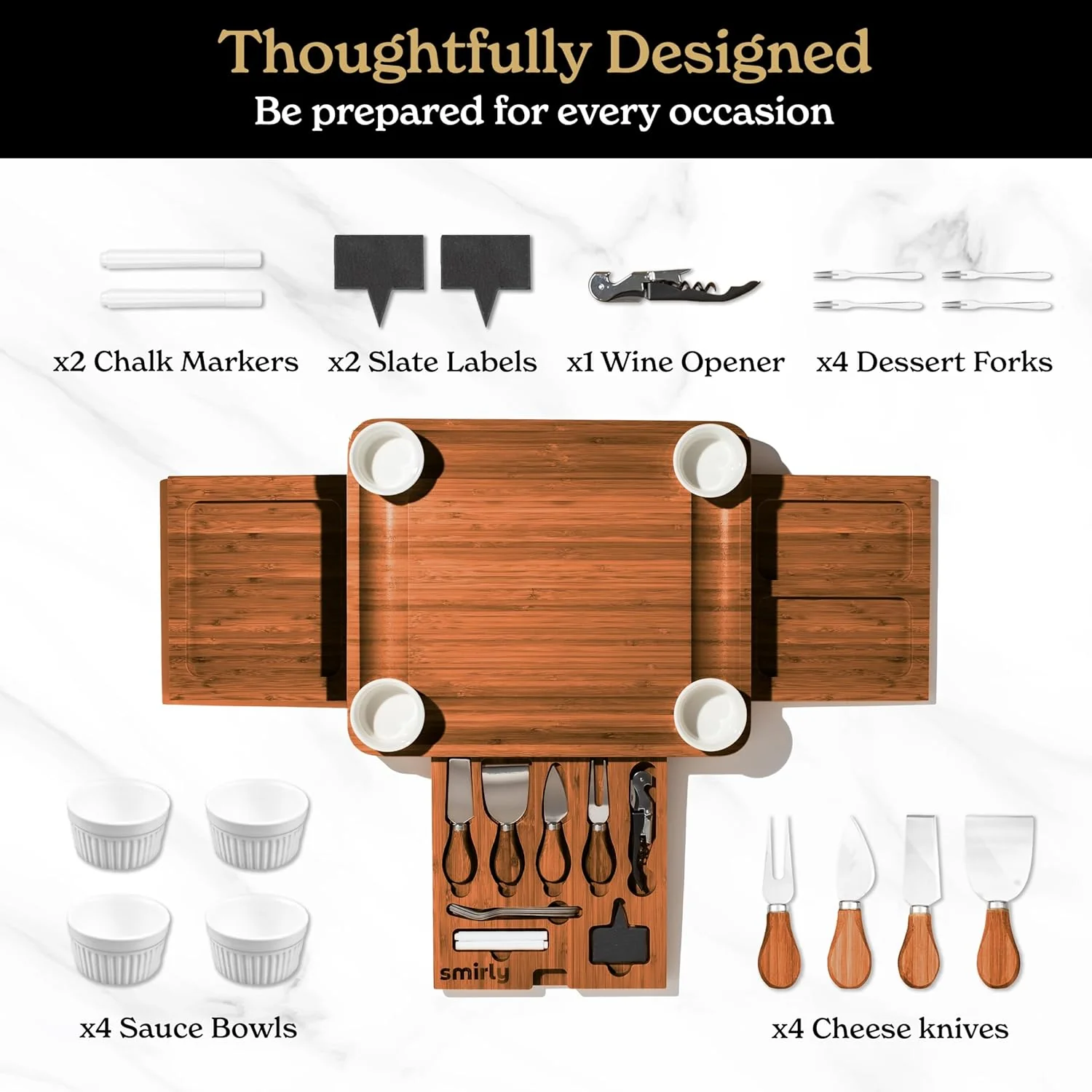 Bamboo Cheese Board and Knife Set - For Thanksgiving, Housewarming, Wedding, Anniversary, and Bridal Shower