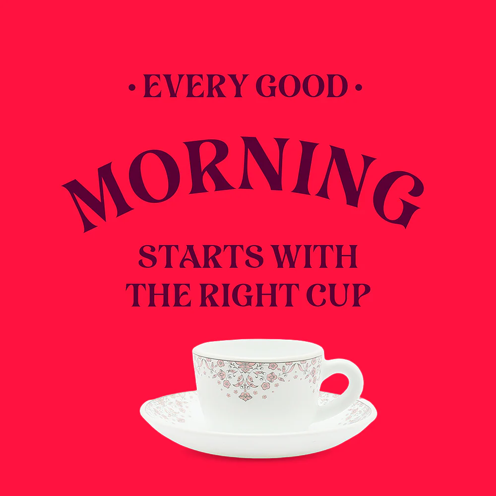 Larah by Borosil Lark Cup n Saucers Set, 140ml x 8