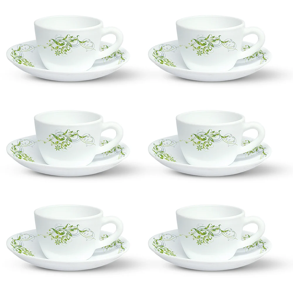 Larah by Borosil Erba Cup n Saucer Set, 140ml x 12