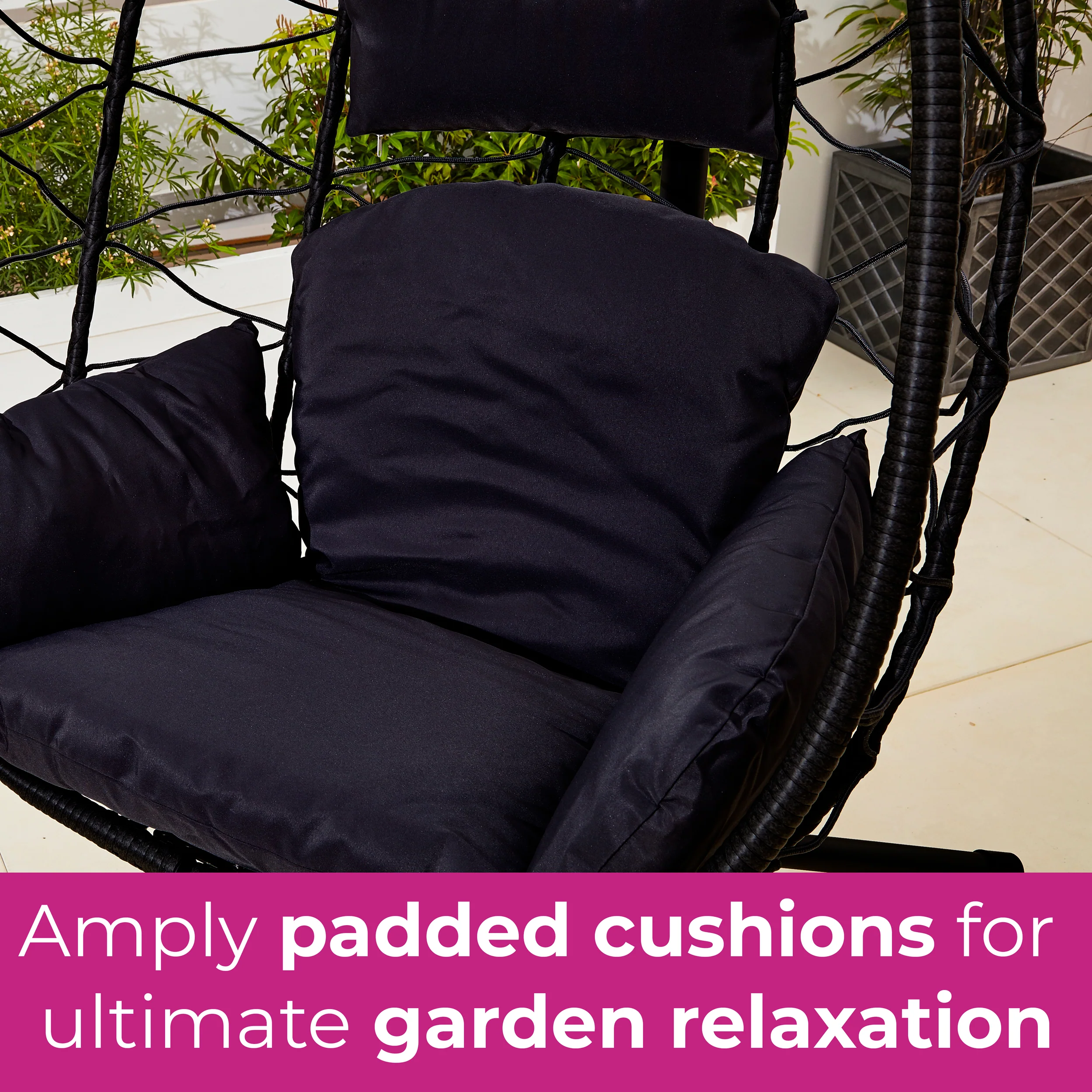 Neo Black Hanging Swing Egg Chair With Cushions