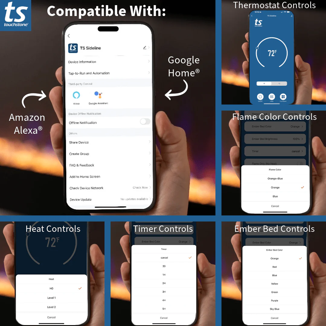 The Sideline 45 Inch Recessed Smart Electric Fireplace 80025