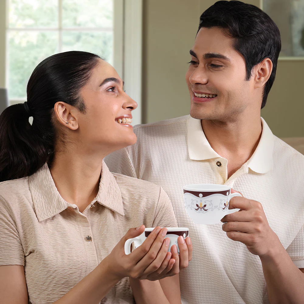 Larah By Borosil Royal Brown Cup Set