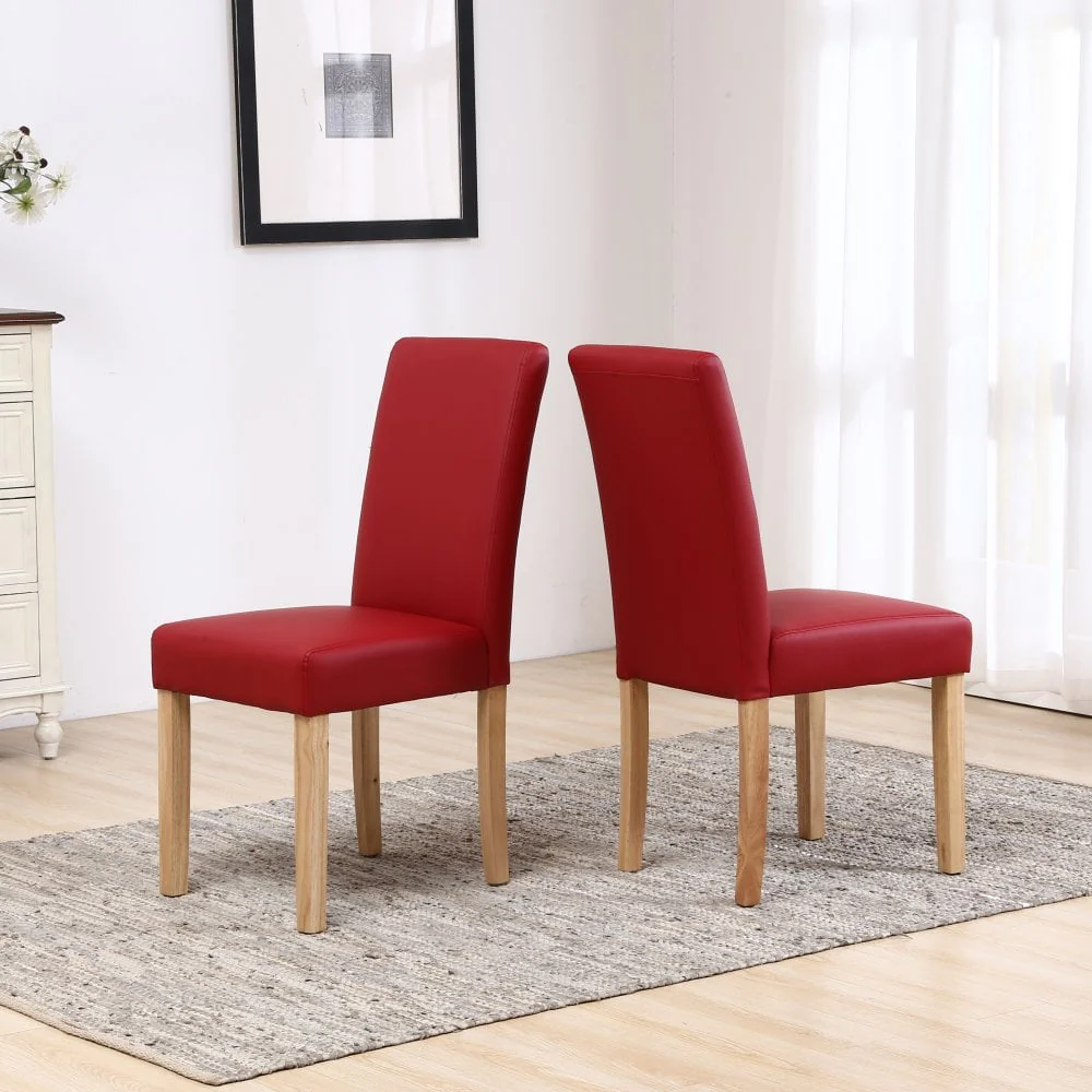 Neo Burgundy Faux PU Leather High Back Dining Room Chairs x2