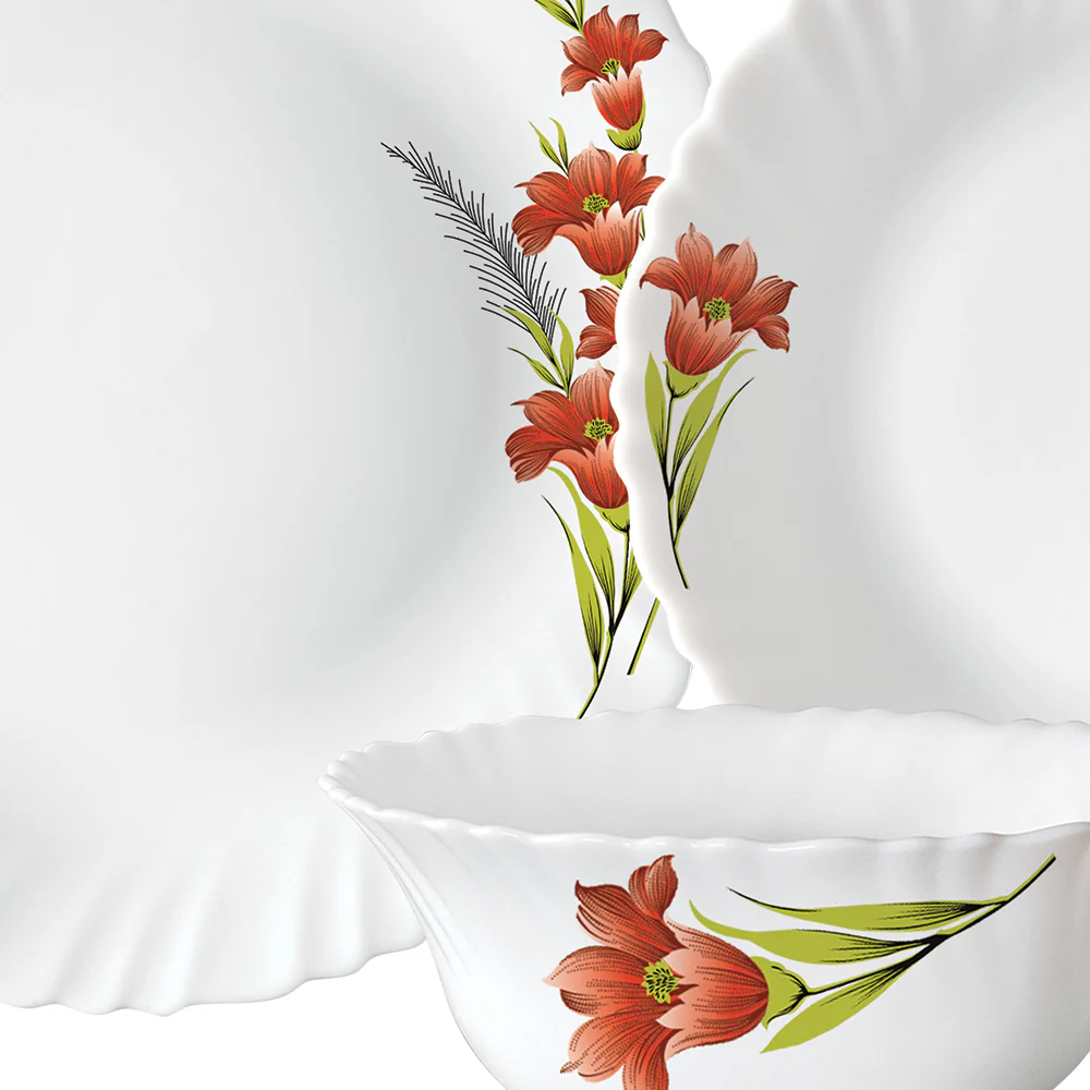 Larah by Borosil Red Iris Dinner Set, 19 pc