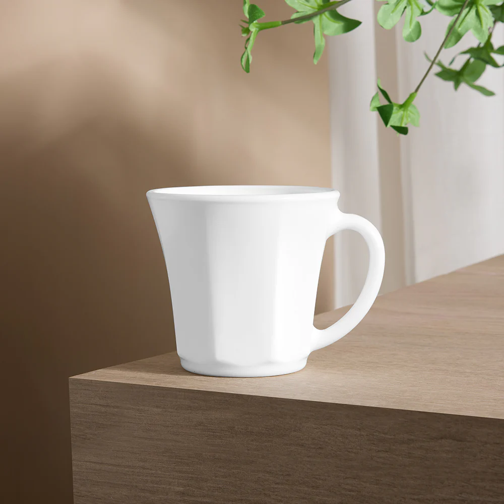 Larah By Borosil Octa Mug Set, White, 200ml x 6