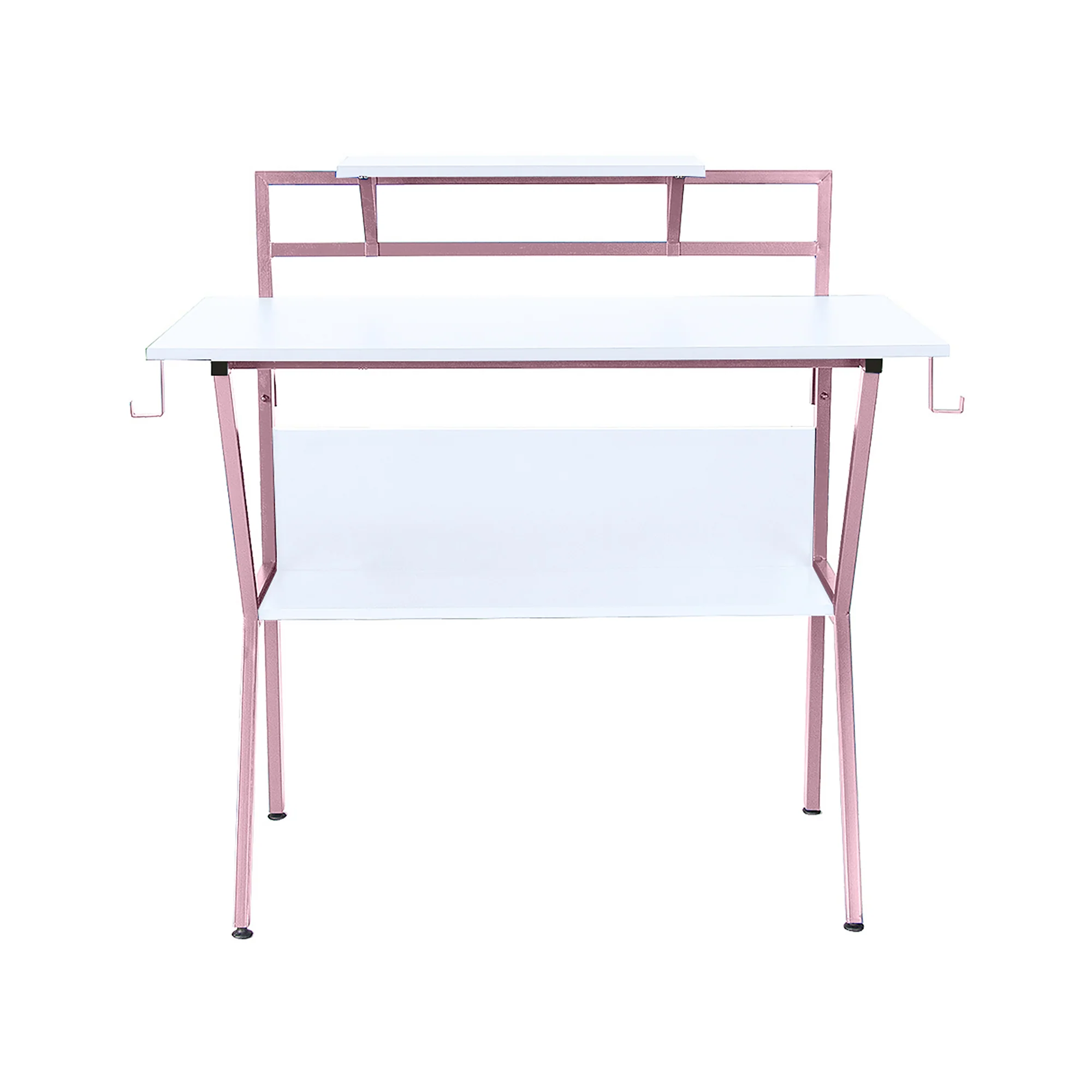 Neo Gaming Desk Pink Ergonomic 2 Tier