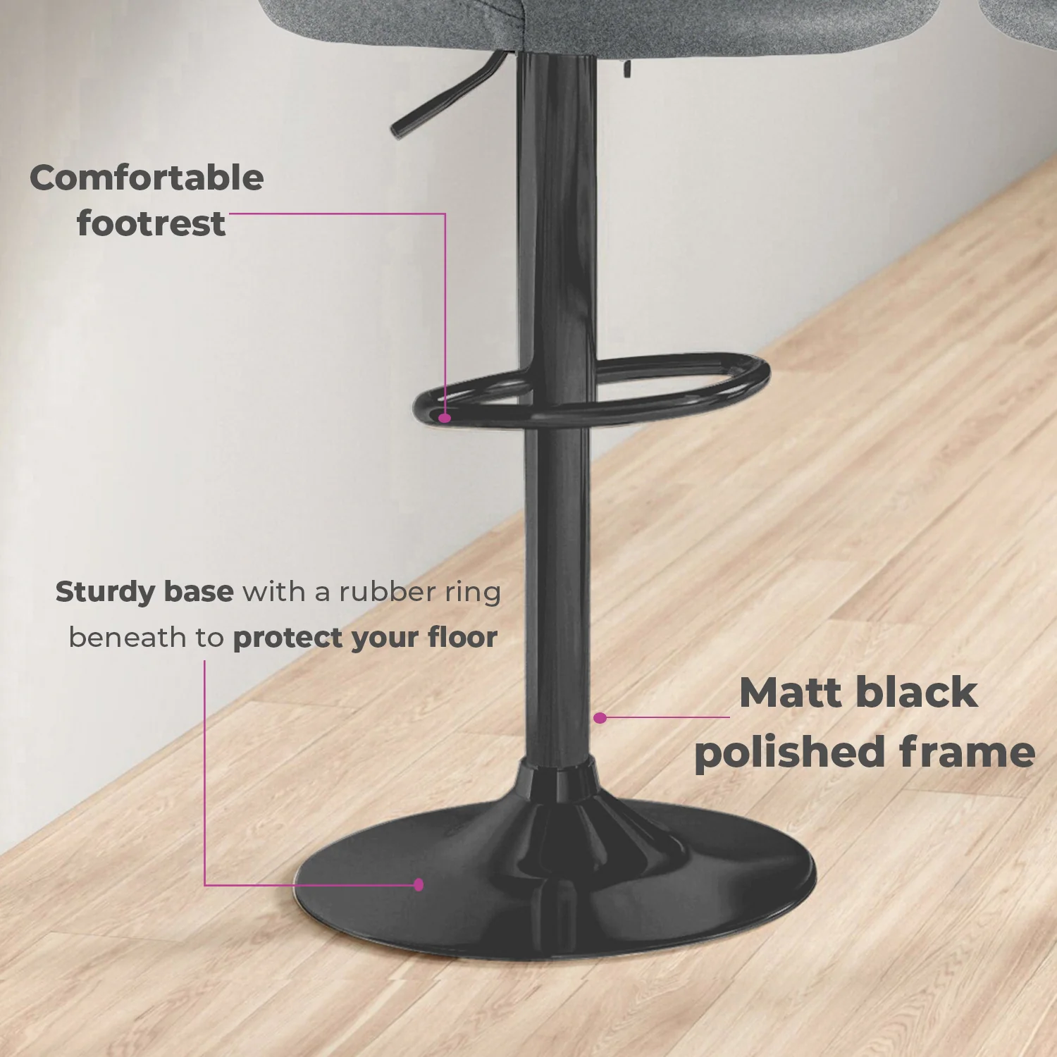 Neo Bar Stool Dark Grey Faux Leather Black Steel Base Set Of Two