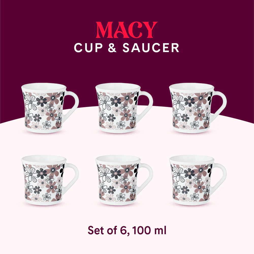Larah by Borosil Crysta Macy Mug Set, 100ml x 6