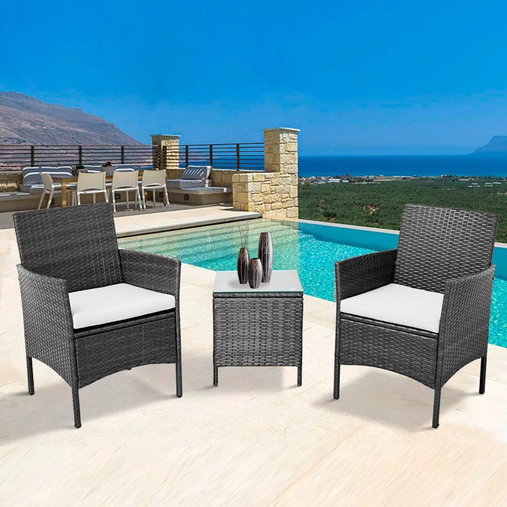 Neo Black 3 Piece Rattan Table and Chairs Garden Furniture Bistro Set