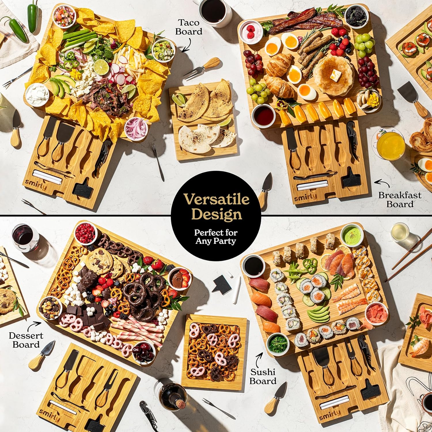 Bamboo Cheese Board and Knife Set - For Thanksgiving, Housewarming, Wedding, Anniversary, and Bridal Shower