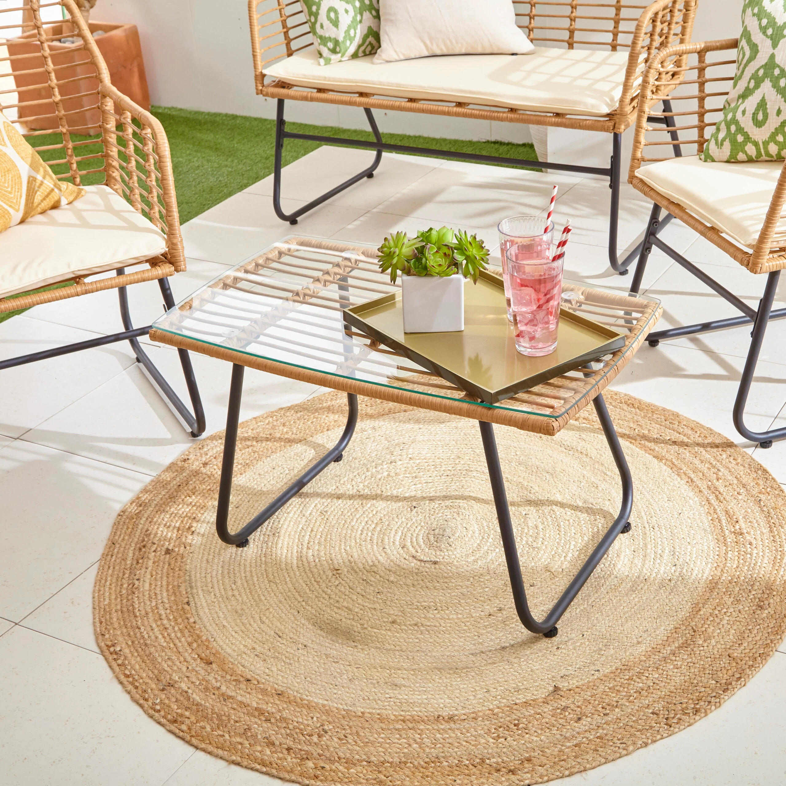 Neo 4 Piece Wicker Bamboo Style Garden Sofa, Table & Chairs Set