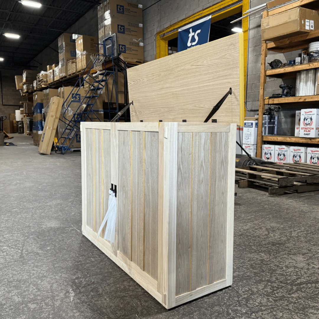 Showroom Unit - The Elevate 72106 Mission Style Unfinished Smart TV Lift Cabinet for 50 Inch Flat screen TVs