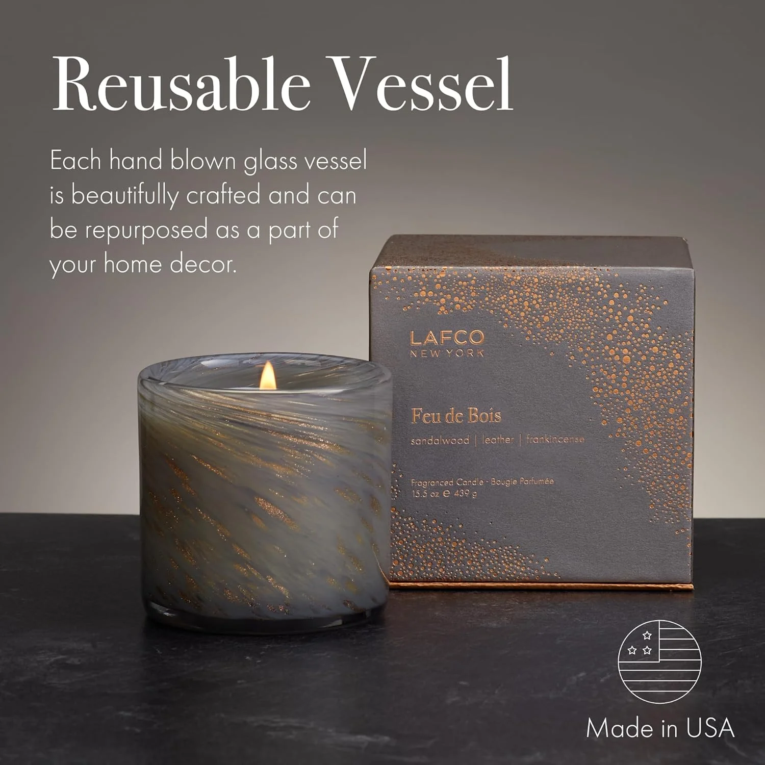 Holiday Candle, 15.5 oz - 90-Hour Burn Time - Reusable, Hand Blown Glass Vessel - Made in The USA