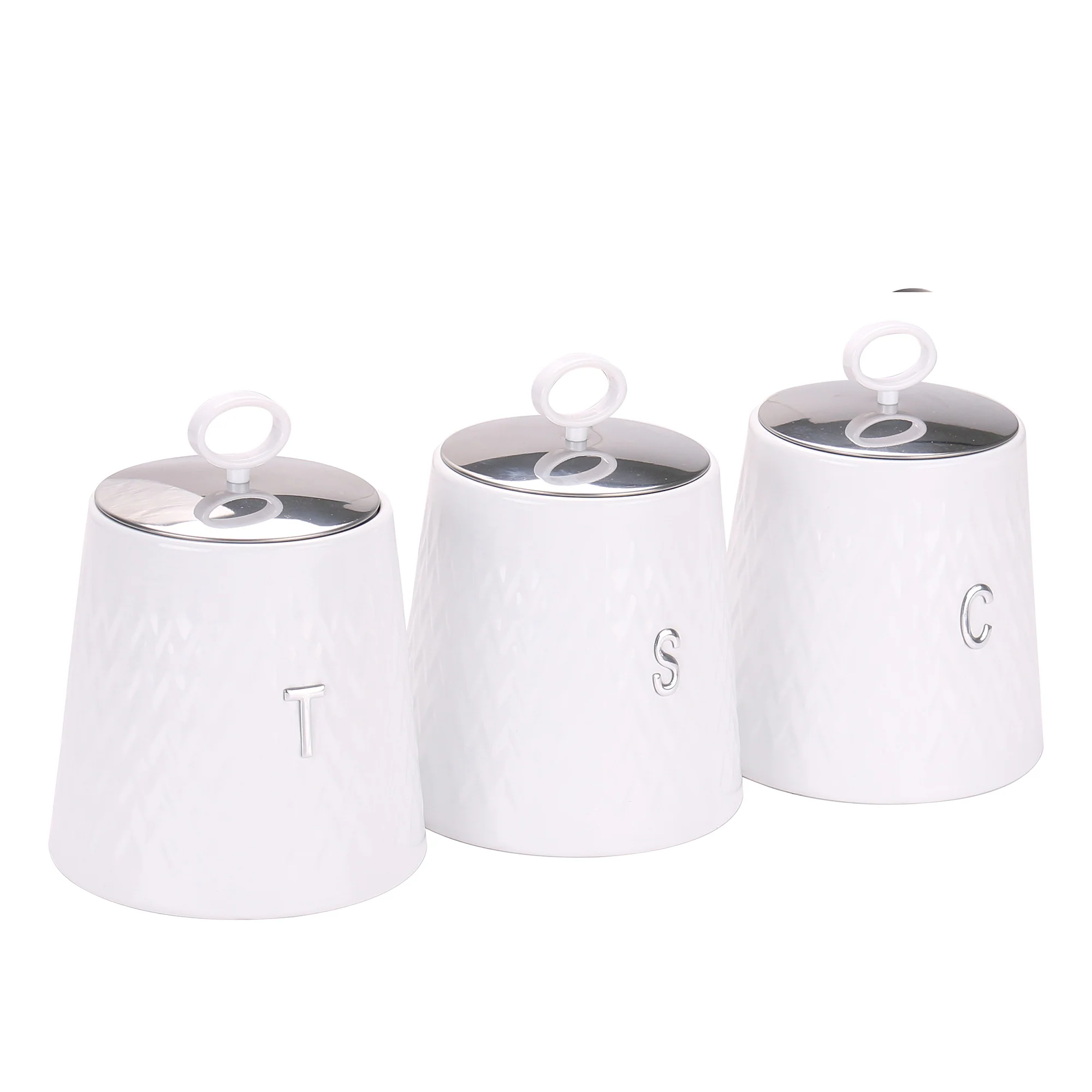CH 3 Piece Wave Canister Set White