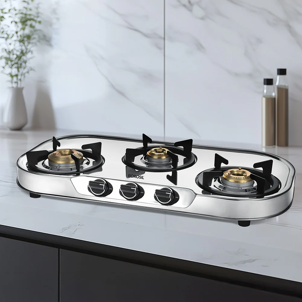 Borosil Ignite Pro Stainless Steel Gas Stove, 3 Burners