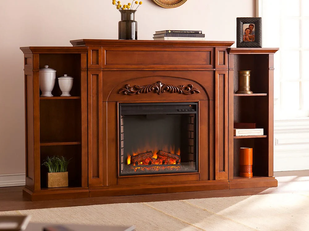 Chantilly Electric Fireplace Mantel w/ Bookcases in Autumn Oak