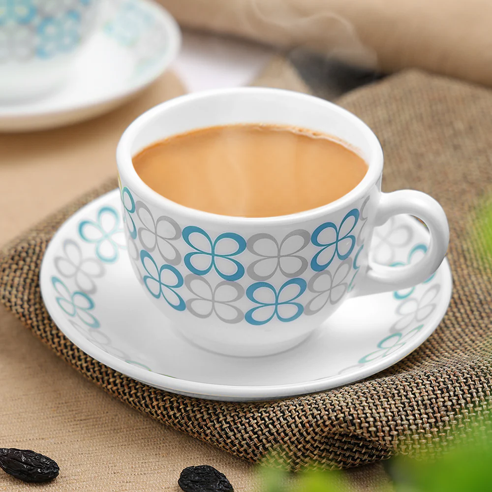 Larah by Borosil Sundrop Blue Cup n Saucer Set, 220ml x 12