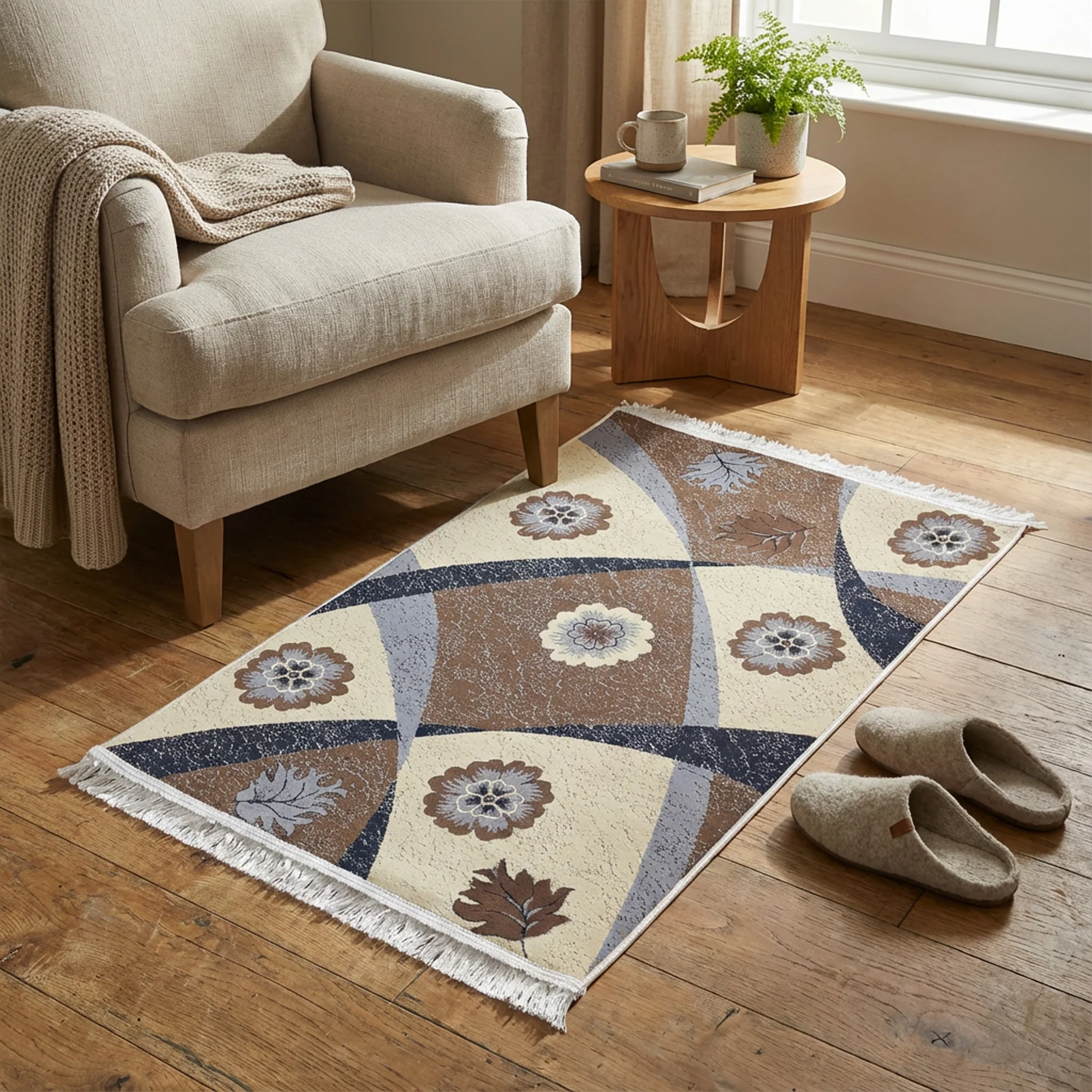 1 x 1.5m Flower & Leaf Design Carpet Multicoloured