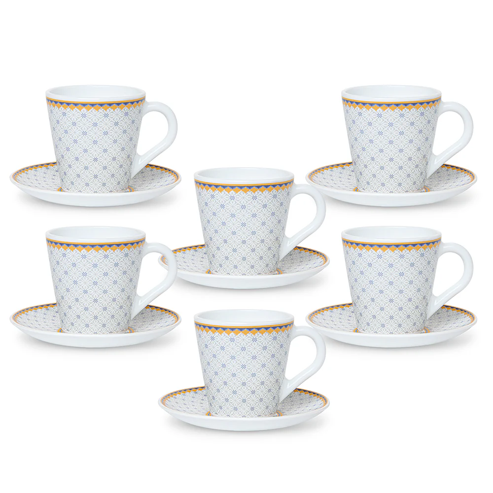 Larah By Borosil Kosmia Mug n Saucer Set, 160ml x 12