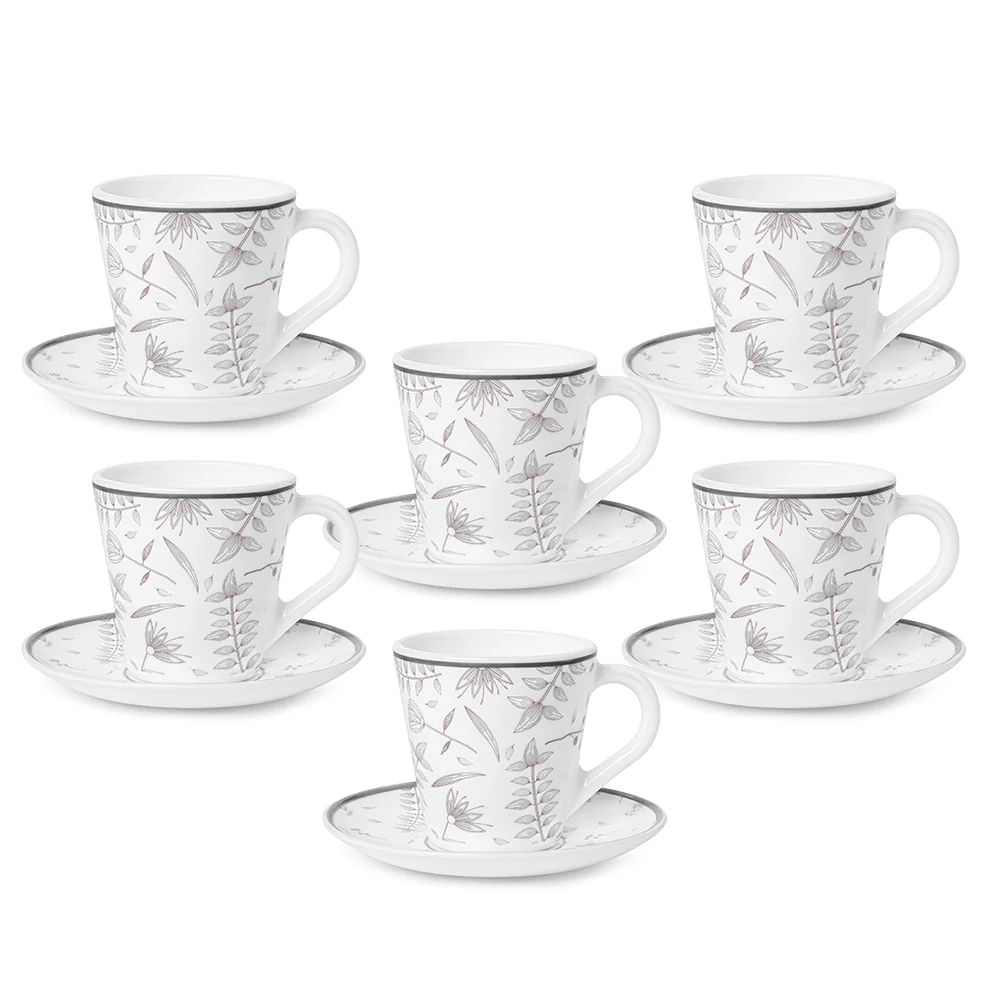 Larah By Borosil Grandeur Mug n Saucer Set, 160ml x 12