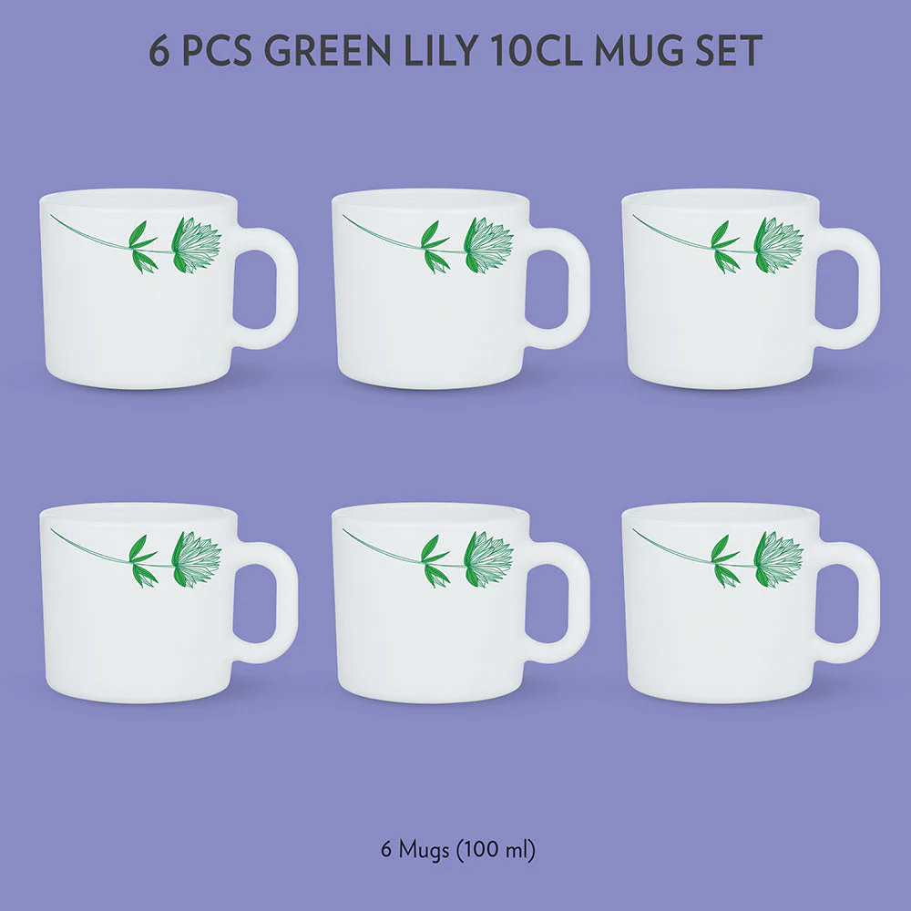 Larah by Borosil Green Lily Mug Set, 240ml x 2