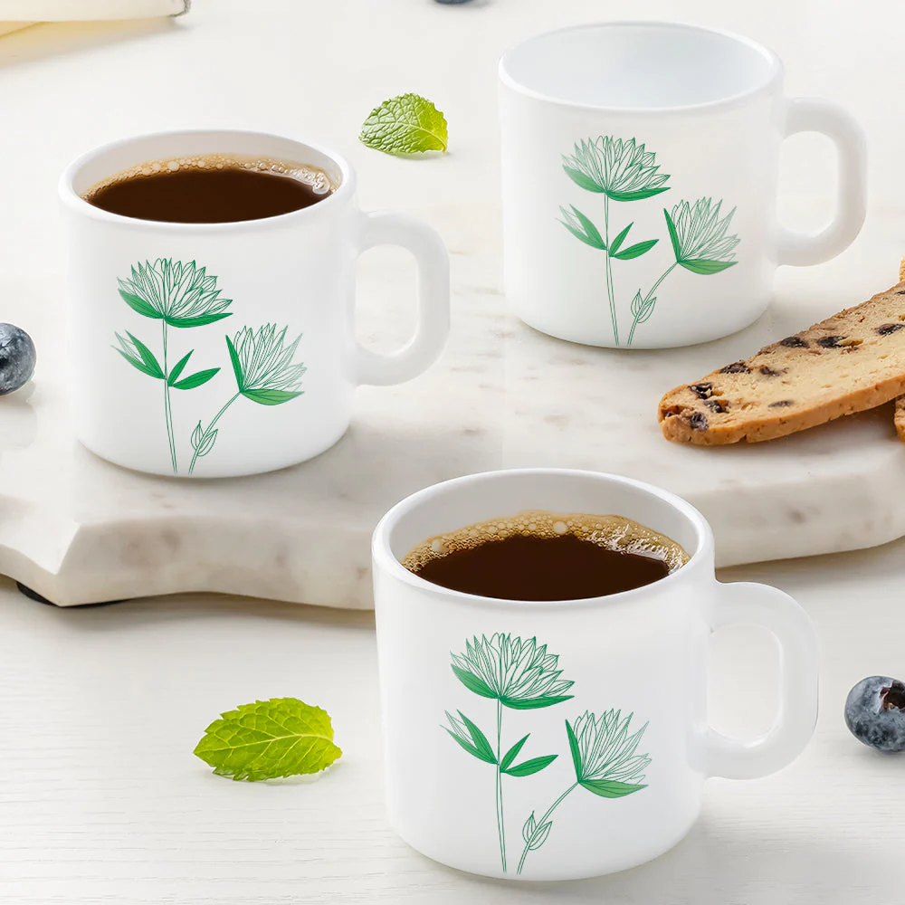 Larah by Borosil Green Lily Mug Set, 180ml x 6