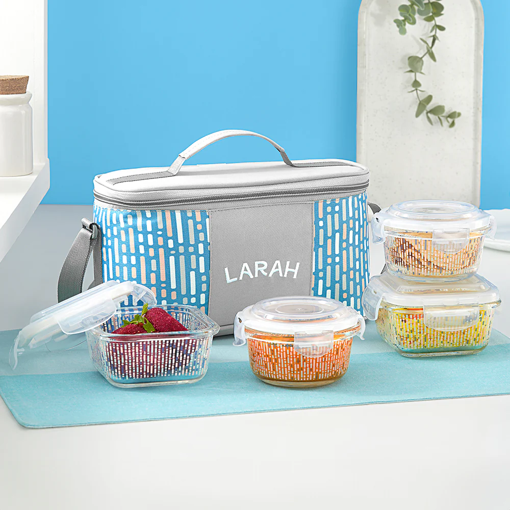 Larah Vogue Universal Glass Lunchbox, Set of 4
