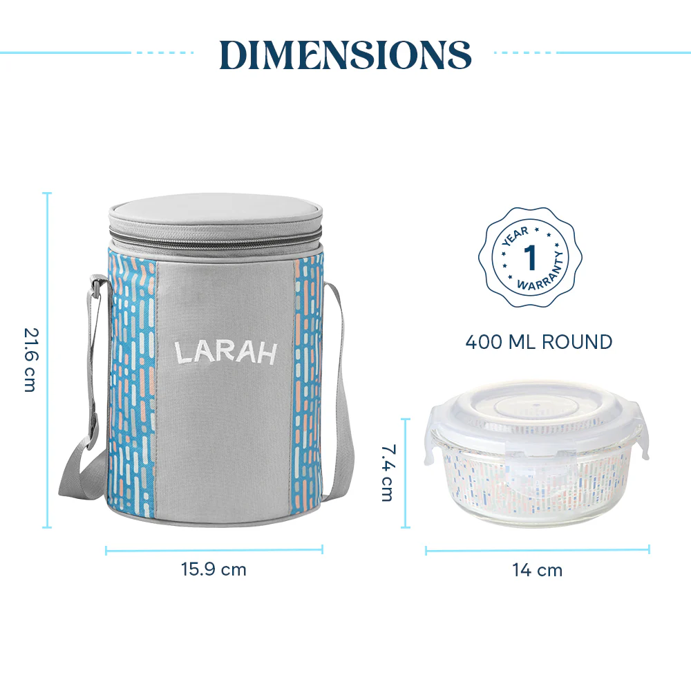 Larah Vogue Glass Lunchbox, Round x 3, 400ml x 3