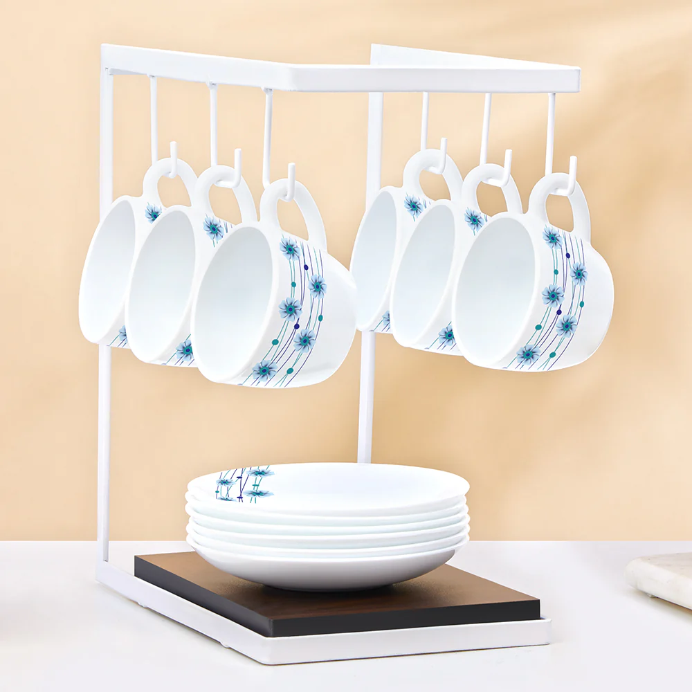 Larah by Borosil Bluebell Cup n Saucer Set, 140ml x 12