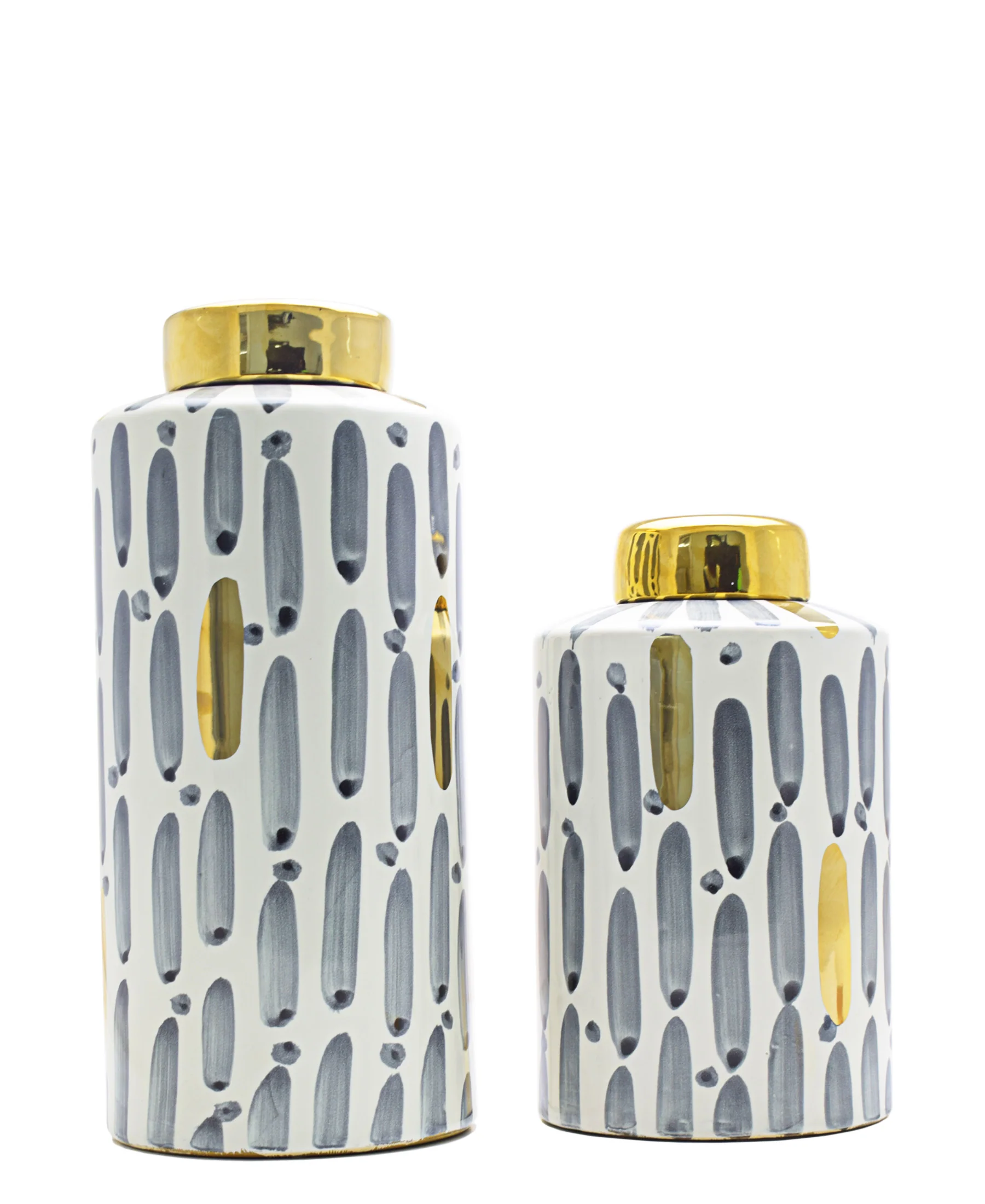 Edecor Blk Dash Jars Set Of 2 - Gold