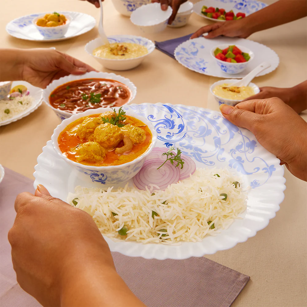 Larah by Borosil Blue Eve 35 pc Dinner Set w Vision Glass