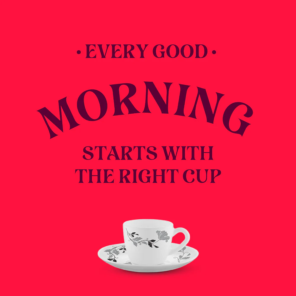 Larah by Borosil Millenia Cup n Saucer Set, 140ml x 12