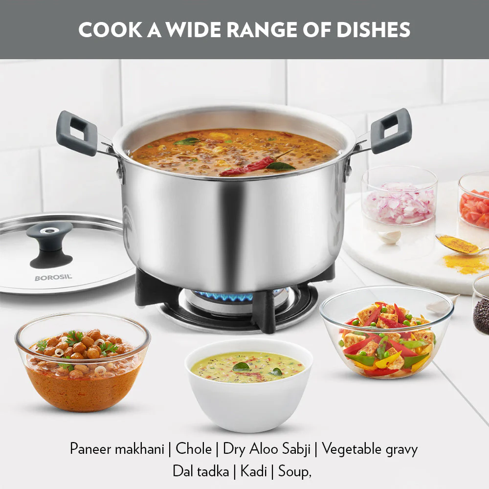 Borosil Cookfresh Triply Casserole (Silicone Handle + Lid), 2.2L