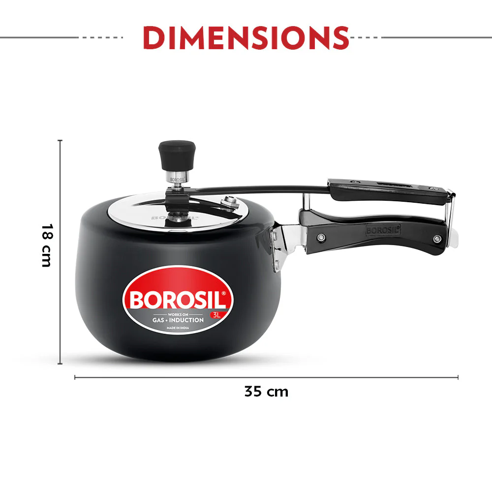 Borosil Pronto Hard Anodised Pressure Cooker, 3L