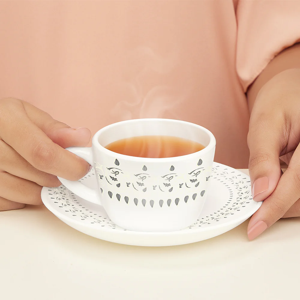 Larah by Borosil Ora Gold Cup n Saucer Set, 140ml x 12