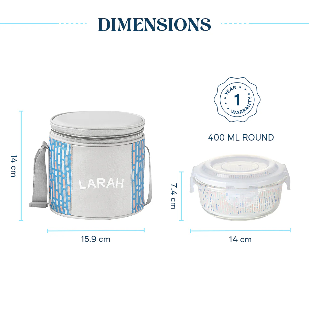 Larah Vogue Glass Lunchbox, Round x 2 (Tall), 400ml x 2