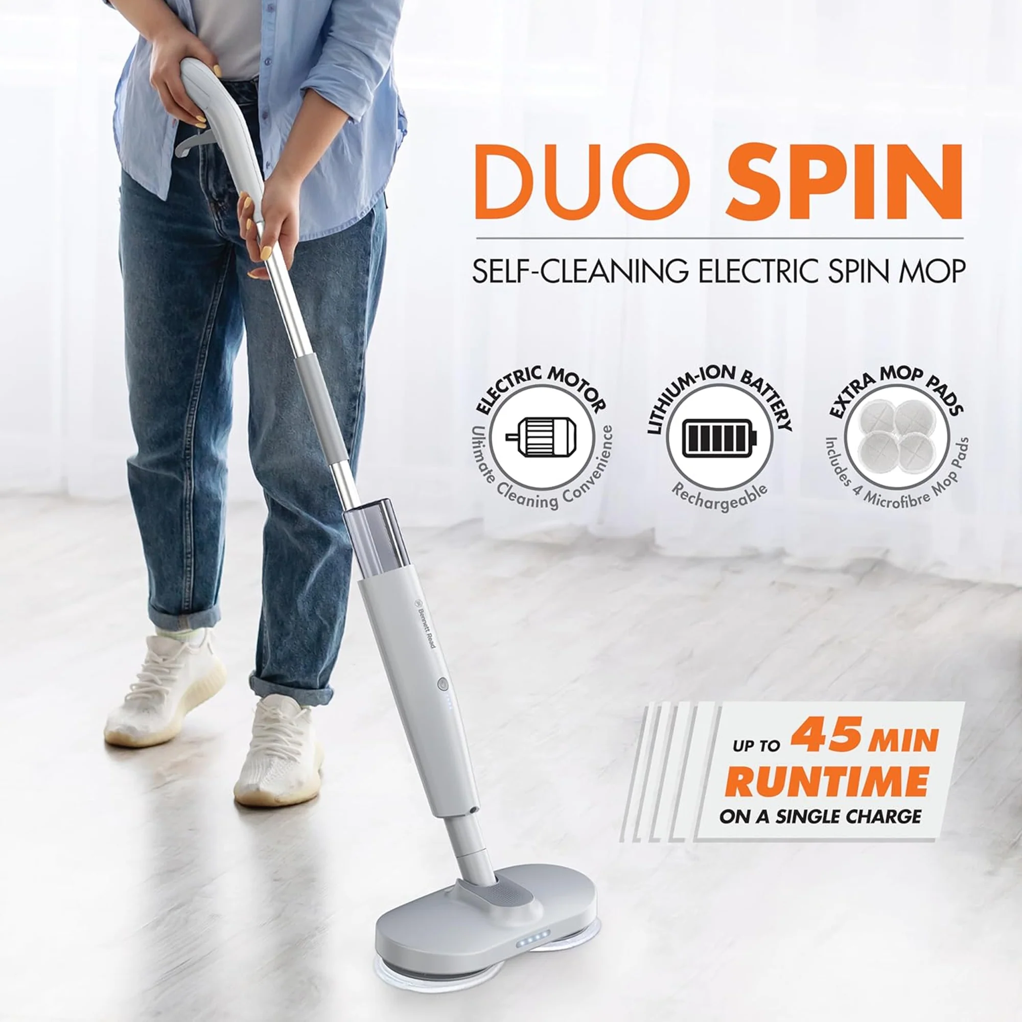 Bennett Read Duo Spin Self-Cleaning Electric Spin Mop Grey