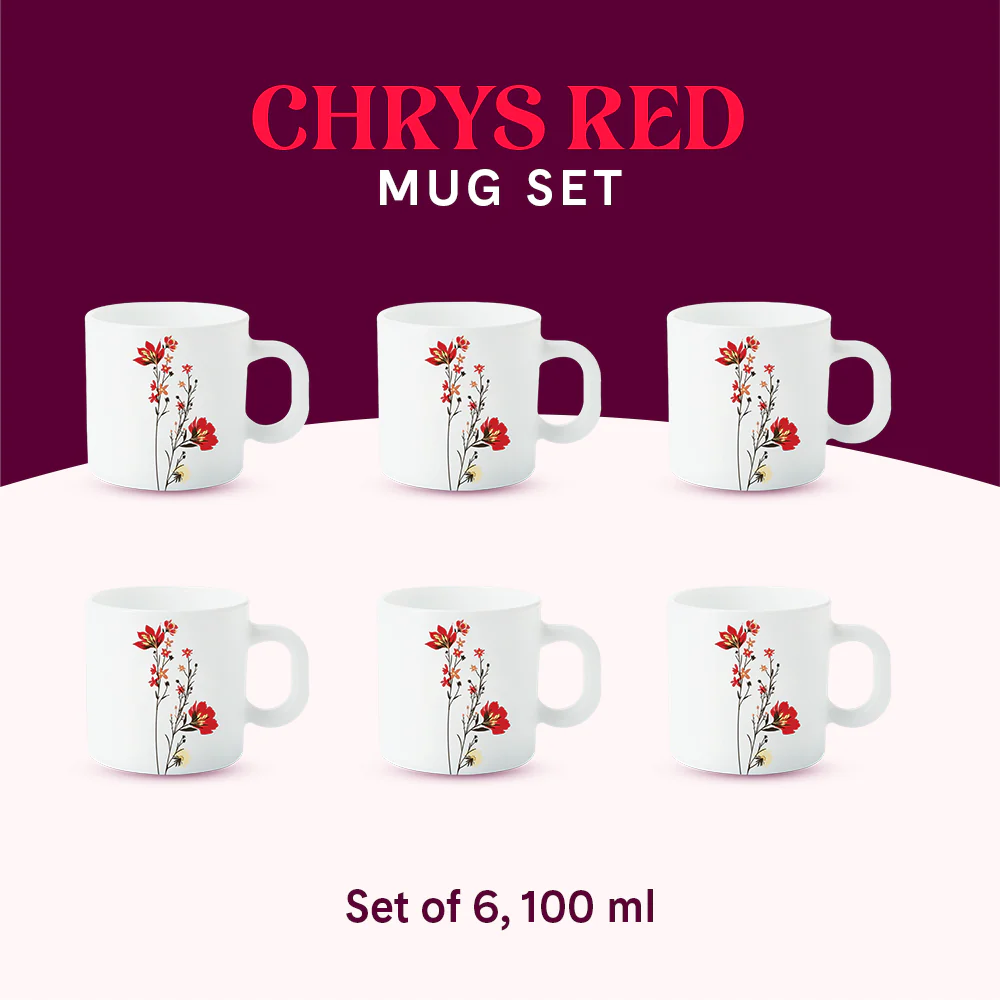Larah by Borosil Chrys Red Mug Set, 100ml x 6