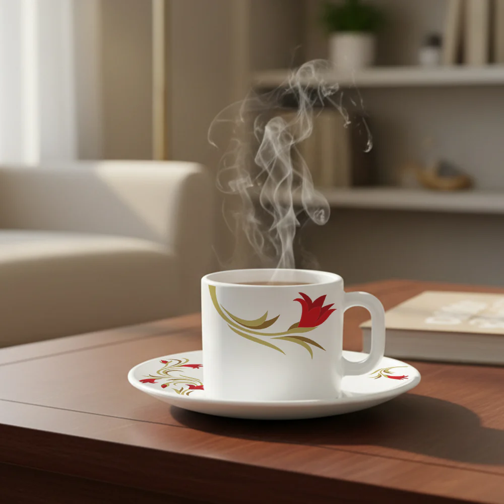 Larah By Borosil Red Lily Mug n Saucer Set