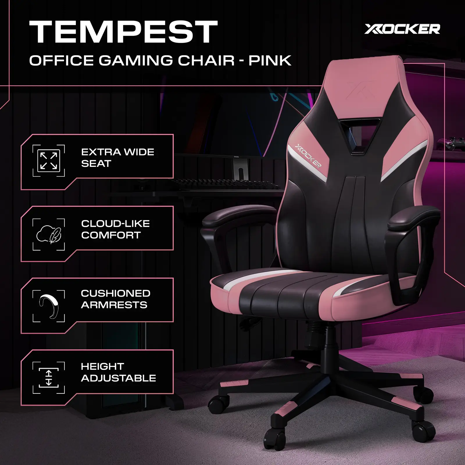 Tempest Ergonomic PC Office Gaming Chair - Pink