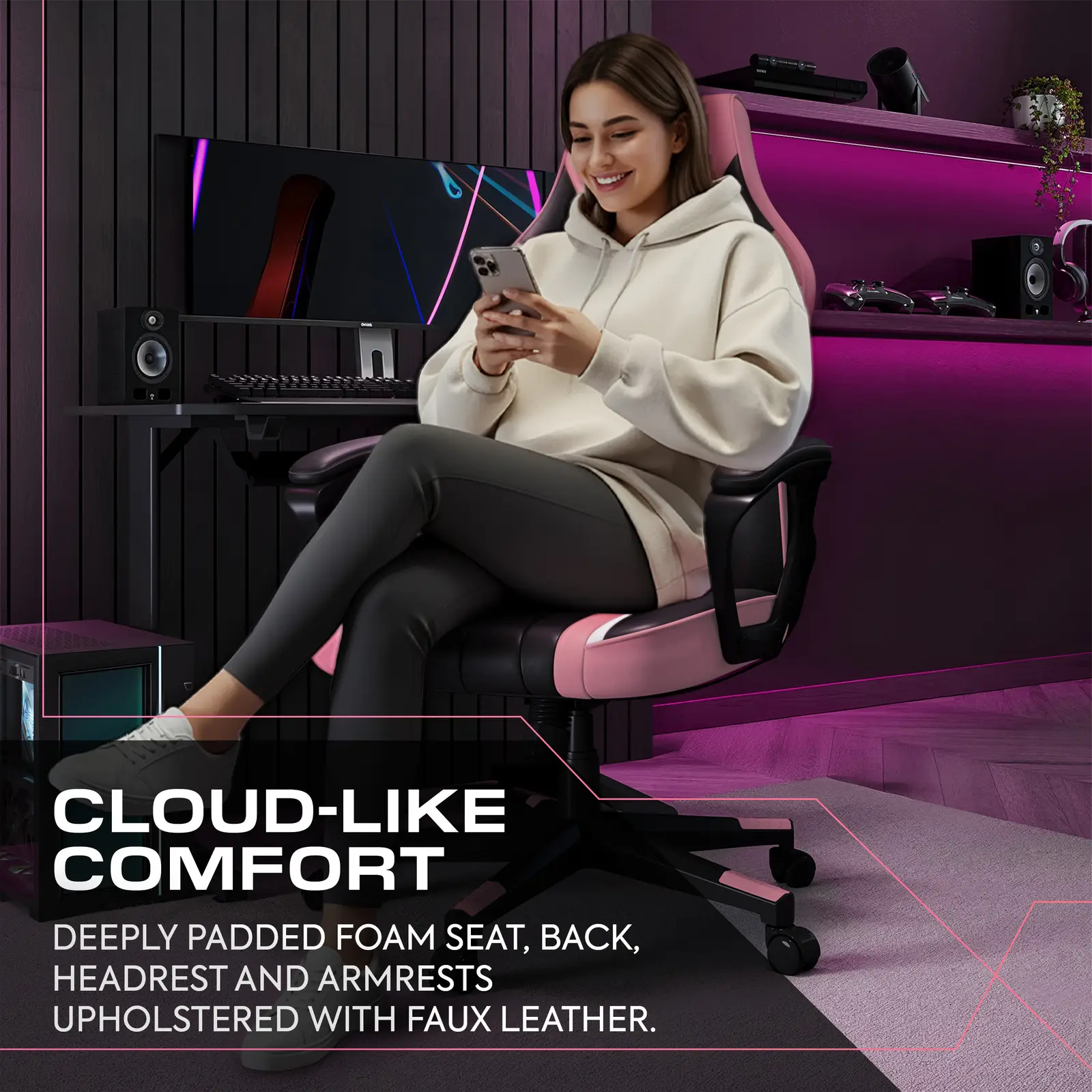 Tempest Ergonomic PC Office Gaming Chair - Pink