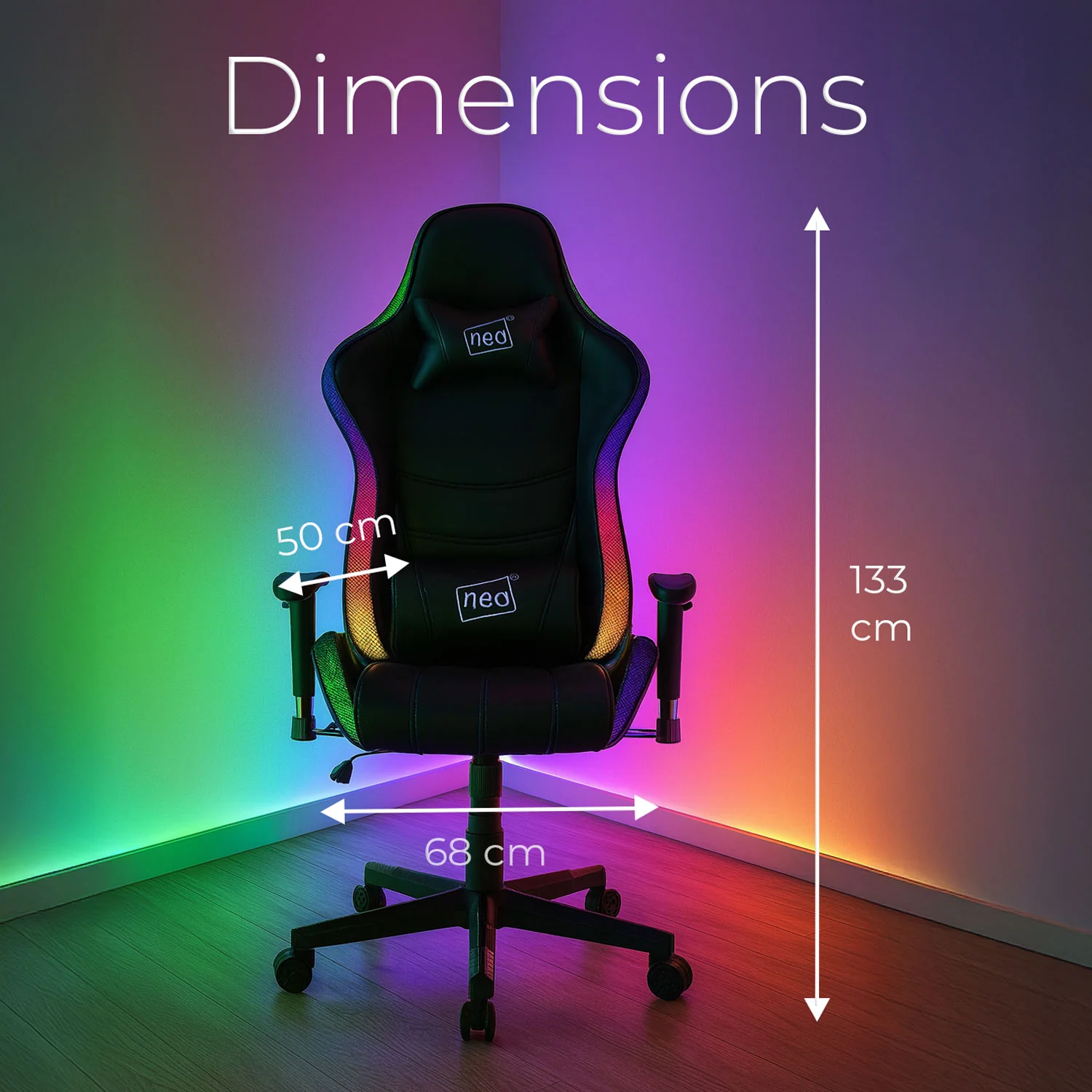 Neo Gaming Chair Black Leather with LED Lights