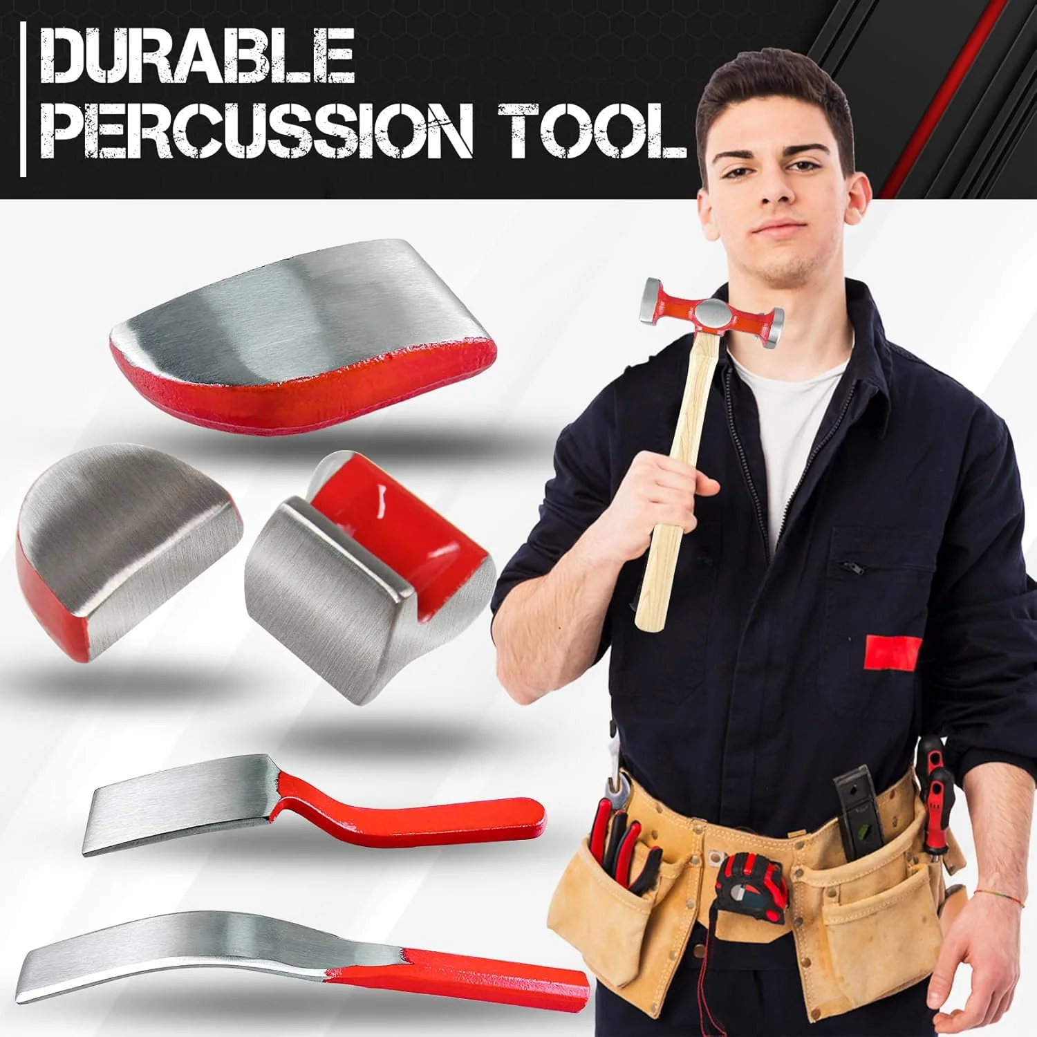 9-Piece Heavy-Duty Auto Body Repair Hammer & Dolly Set with Carrying Case