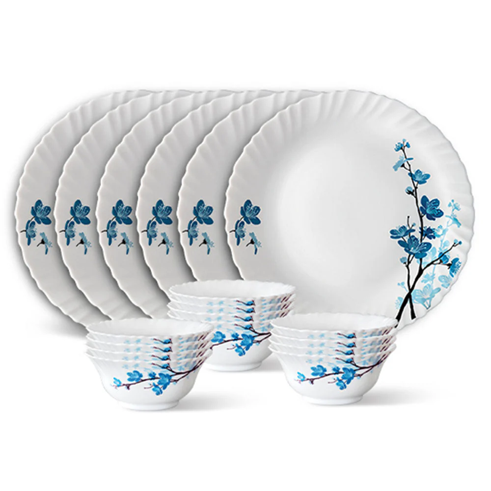 Larah by Borosil Mimosa Thali Set, 6 Plates + 12 Bowls