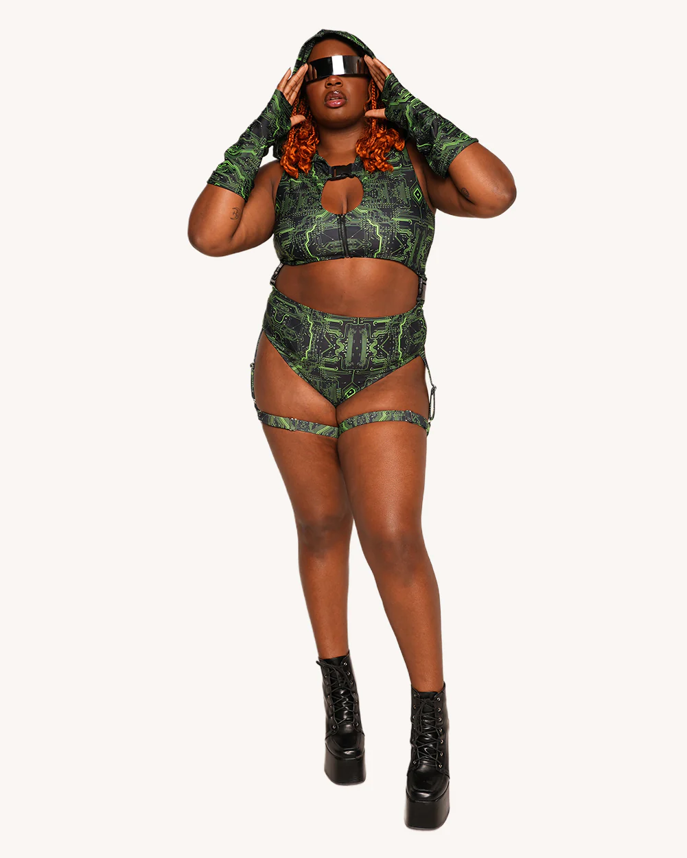 Cyber Matrix Bodysuit with Sleeves