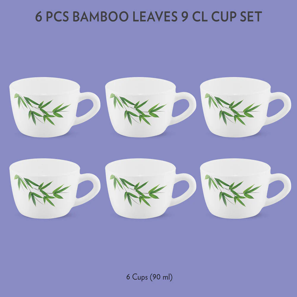 Larah by Borosil Bamboo Leaves Cup Set, 140ml x 6