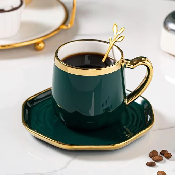 Ceramic Flower Tea Cup & Saucer Set Green