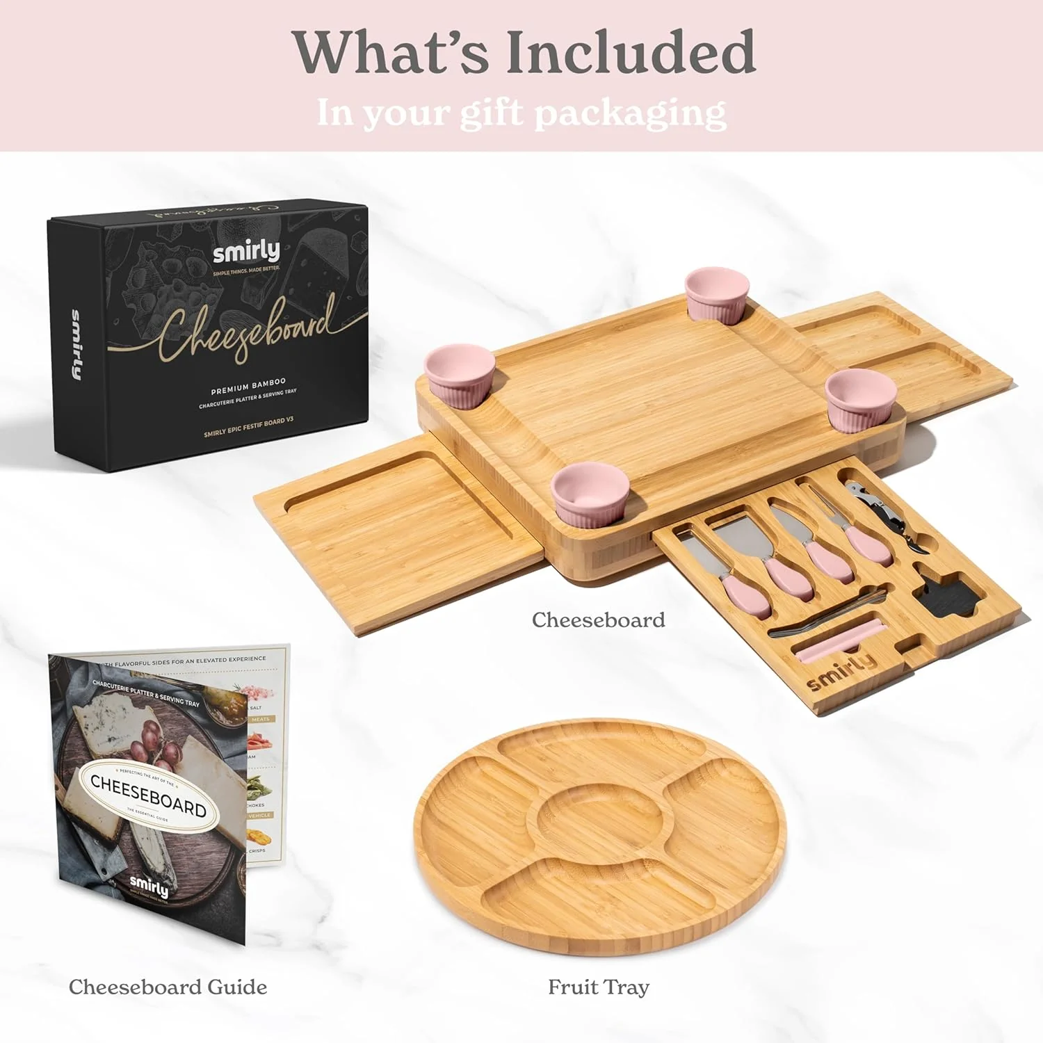 Bamboo Cheese Board and Knife Set - For Thanksgiving, Housewarming, Wedding, Anniversary, and Bridal Shower