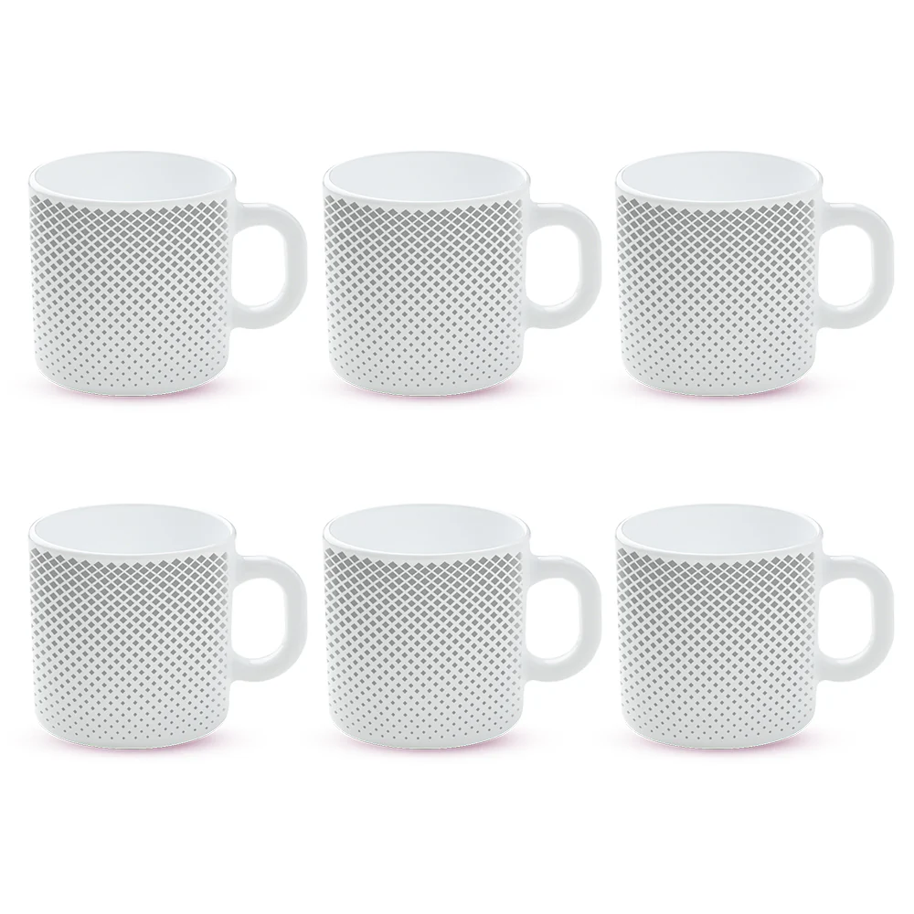 Larah by Borosil Grey Pixel Mug Set, 180ml x 6